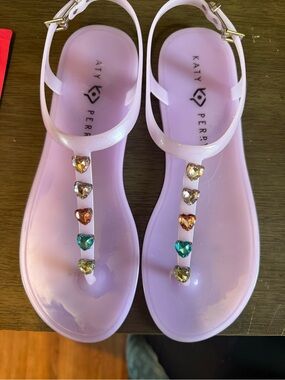 Katy Perry Collections Lilac Jelly Sandals with Multicolored Heart Gems
